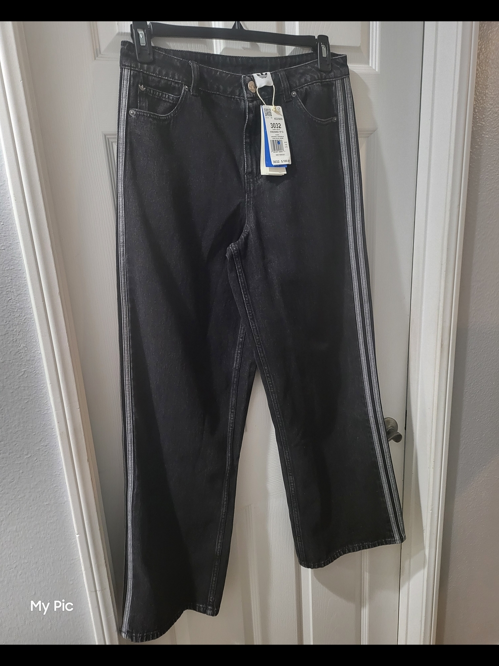 Adidas Women Firebird Black Jeans with Grey Side Stripes